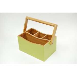   Home Stained Bamboo Utensil Caddy with Handle   Green
