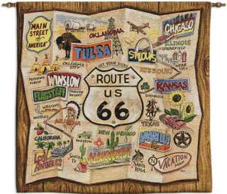 US Route 66 Vintage Collage Rt Road Map Wall Tapestry  