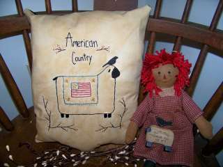  Pillow Sheep Americana Country Rustic Home Decor Stitchery Handmade wv