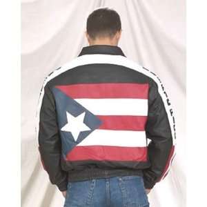  Mens Genuine Leather Puerto Rico Flag BOMBER Jacket W/Z/O 