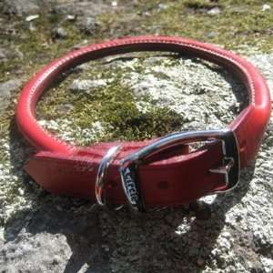  Circle T Leather Dog Collar Rolled Red 14 inch Pet 