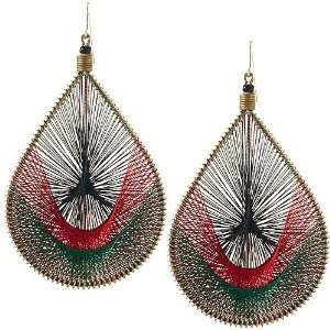   Peruvian Thread Earrings with Surgical Steel Earwire Frame   Rasta Red