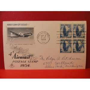  Air Mail FDC Art Craft Cachet (1954) 4c 4 block 