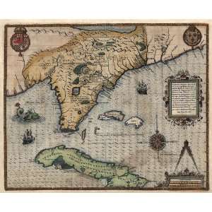 Antique Map of Florida and Southeast US (1591) by Jacques Le Moyne de 