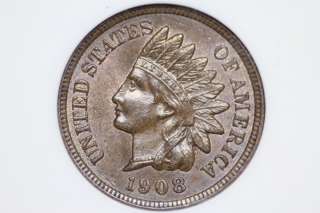 1908 Indian Head Cent MS63 BRN ANACS United States Mint Penny Coin 