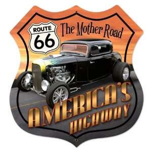  Route 66 Hot Rod Automotive Shield Metal Sign   Garage Art 