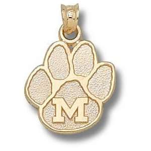  Missouri Tigers Solid 10K Gold M Paw 5/8 Pendant 