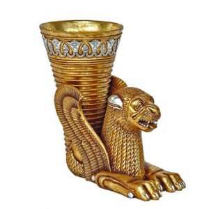  Ancient Persian Winged Lion Rhyton Vessel Urn