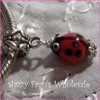 Lucky Red Ladybug Glass Dangle Fit Euro Bracelet(D243)  