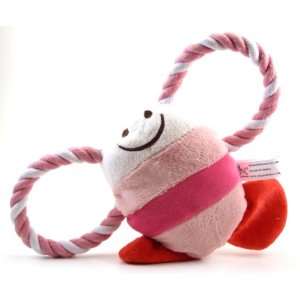   Plush Pink Tropical Fish Squeaky Dog Toy with Tug Rope