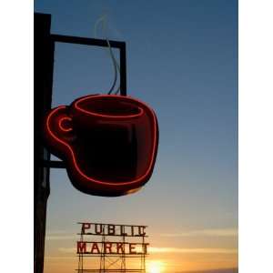 com Neon Sign for Coffee, Post Alley, Seattle, Washington State, USA 