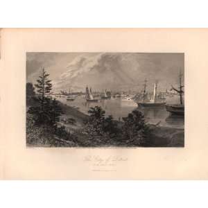  1872 Antique Engraving of Hinshelwoods City of Detroit 