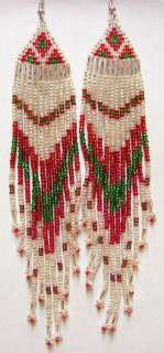   LONG 5 Hand Beaded Native Style Earrings Made USA Seed Beads  