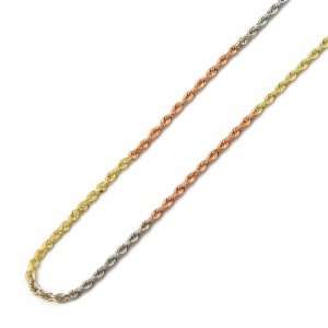  14K 3 Tri color Gold 1.5mm Diamond cut Rope Chain Necklace 