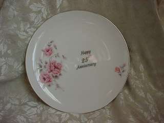Vintage 25th Anniversary Keepsake Plate with Pink Roses by Cardee 