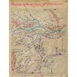  Civil War Map Position of Union Army 30th June 10 1/2 a.m 