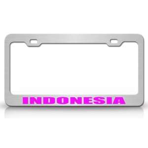 INDONESIA Country Steel Auto License Plate Frame Tag Holder, Chrome 