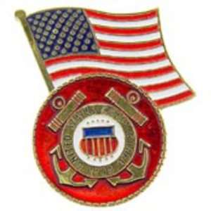  American Flag with U.S. Coast Guard Logo Pin 1 1/4 Arts 