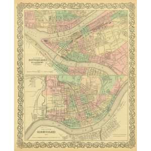   Colton 1881 Antique Map of Pittsburgh & Cincinnati