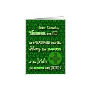 St. Patricks Day Card for Cousin, Irish Blessing with Celtic Cross 