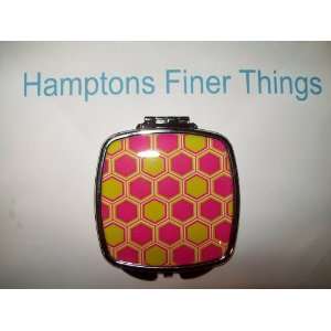  GLAM Designer Mirror Compact, Pink & Green Honeycomb 