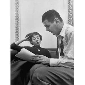  Comedienne Imogene Coca Studying Script with Her Husband 