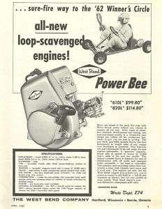 Vintage 1960s West Bend 610L & 820L Go Kart Engine Ad  