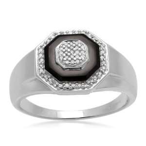 Mens Sterling Silver Octagon Diamond Ring (1/6 cttw, I J Color, I2 I3 