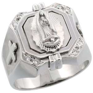 925 Sterling Silver Mens Immaculate Heart of Mary Square Mens Ring w 