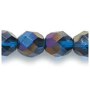   Glass Bead, Faceted Round, Capri Blue Azuro Aurora Borealis, 100 Pack
