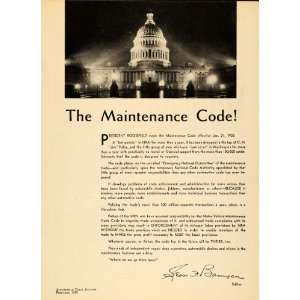   Ad Country Capitol Roosevelt Maintenance Code NRA   Original Print Ad