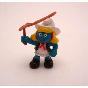  2 Vintage Smurfette Cowgirl Figure Schleich 1981 