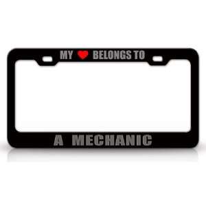 MY HEART BELONGS TO A MECHANIC Occupation Metal Auto License Plate 