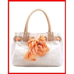   Handbag Silk Scarf Holiday Beach Style Stone Print Women White 010470