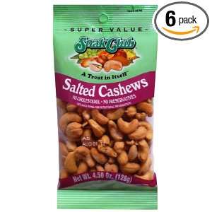 Snak Club Salted Cashews, 4.5 Ounce Bags (Pack of 6)  