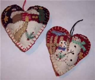 Christmas Handmade Felt Applique Tree 2 Ornaments Heart  