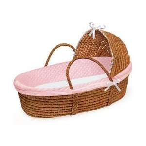  Honey Hooded Moses Basket with Pink Dot Bedding Baby
