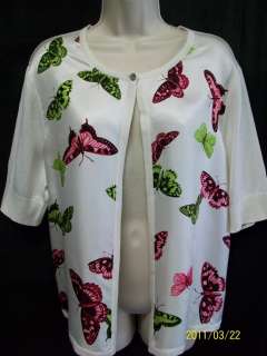 TALBOTS cotton silk butterfly short sleeve cardigan XL  