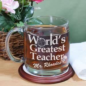  Engraved Worlds Greatest Teacher Glass Mug Kitchen 