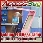 Pink Folding LED Desk Lamp With Calendar And Alarm Clock New