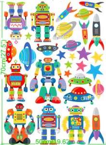 ROBOTS; SPACE SHIPS & UFO Kids Wall sticker for Kids/Nursery, sheet 