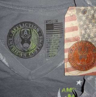 Affliction MMA American Customs Motor Club Rebels Gray Mens Tee Shirt 