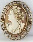 VICTORIAN ANTIQUE GREEK 14K GOLD SHELL CAMEO ROSES PIN 