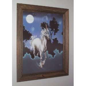   Unicorn Picture Print in Rope trimmed Pine Wood Frame 
