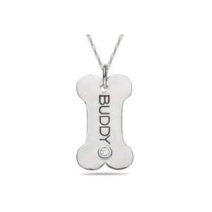  Personalized Dog Bone Pendant in Sterling Silver Sapphire 