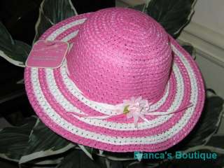 NEW BRIGHT PINK & WHITE Dress Up Party Girls Easter Straw Hat 