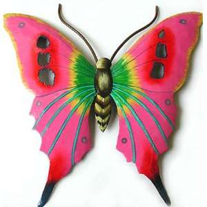  Pink Butterfly in Caribbean Colors   Haitian Metal Art 