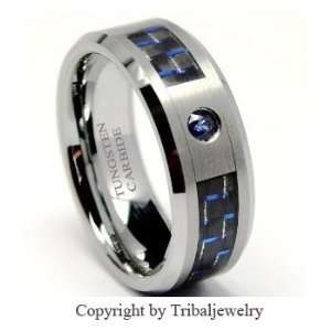  8mm Tungsten Carbide Ring with Blue Sapphire .050 Carat 