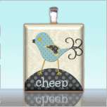 Scrabble Pendant CHEEP & TWEET BIRD Mod Birds Charm  