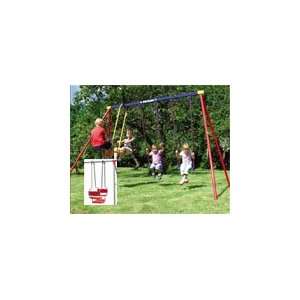  4 Child Metal Swing Set With Gondola And 2 Board Swings 